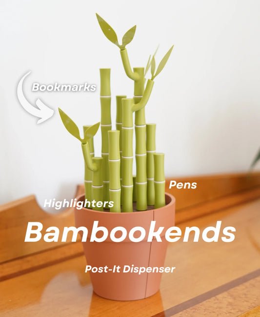 Bambookends - Bamboo Plant Bookend with Office Supplies