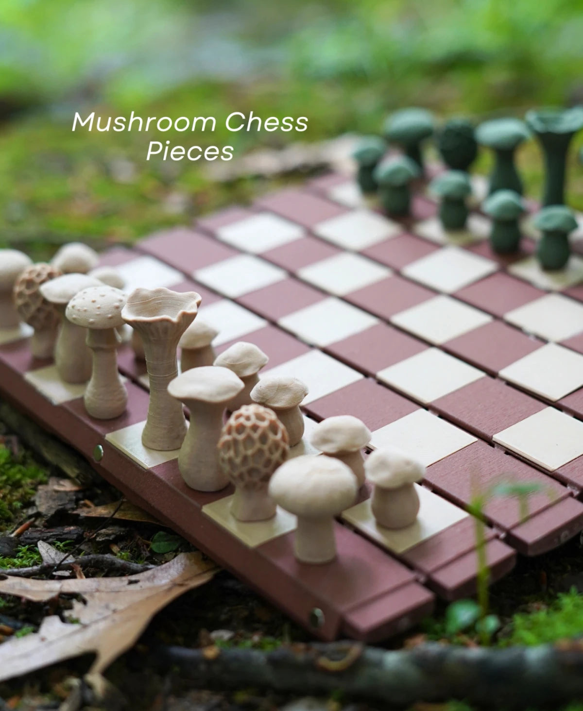 Forest Chess Set - Mushroom Pieces in a Log
