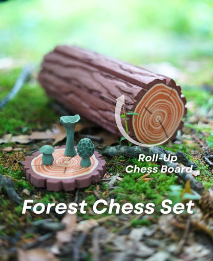 Forest Chess Set - Mushroom Pieces in a Log